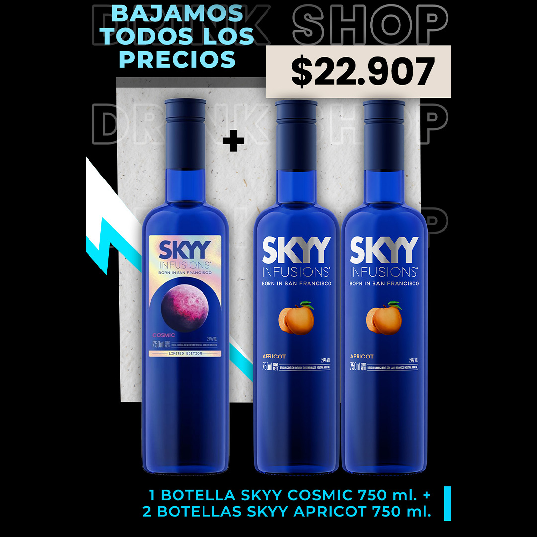 1 botella Skyy Cosmic 750 ml. + 2 botellas Skyy Apricot 750 ml.
