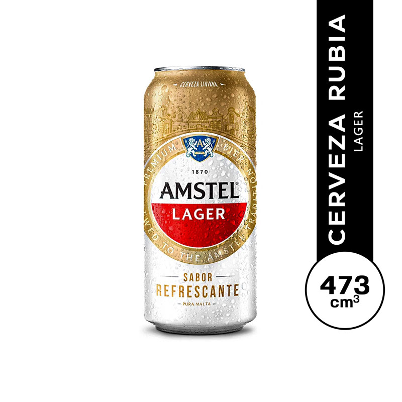 Amstel lager lata 473 cc.